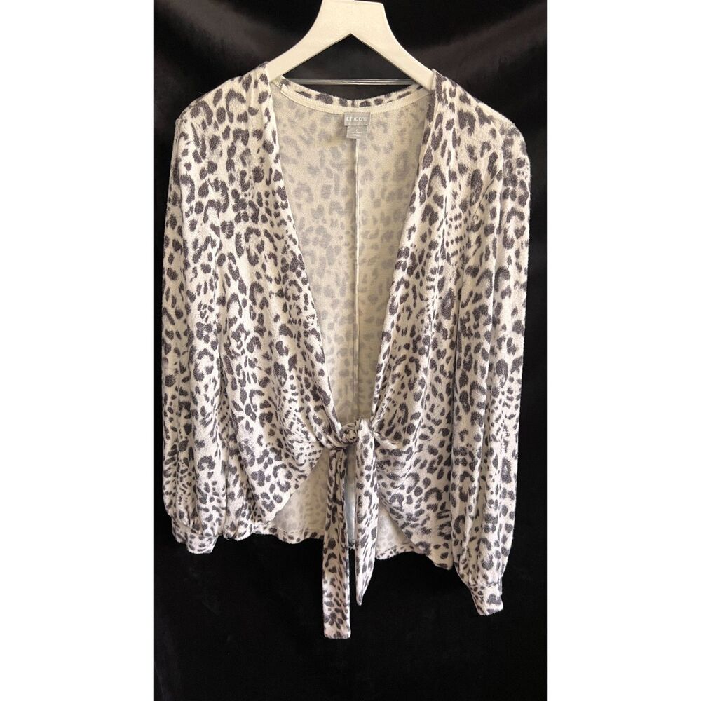 Chico's Leopard Print Tie Front Soft Cardigan Size 0 or Small